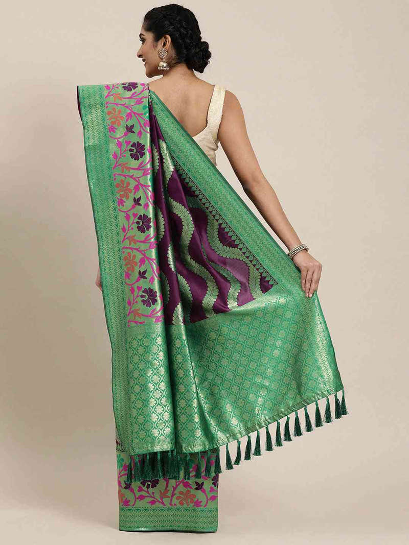 Banarasi Geometric Printed Burgundy Colour Zari Silk Saree