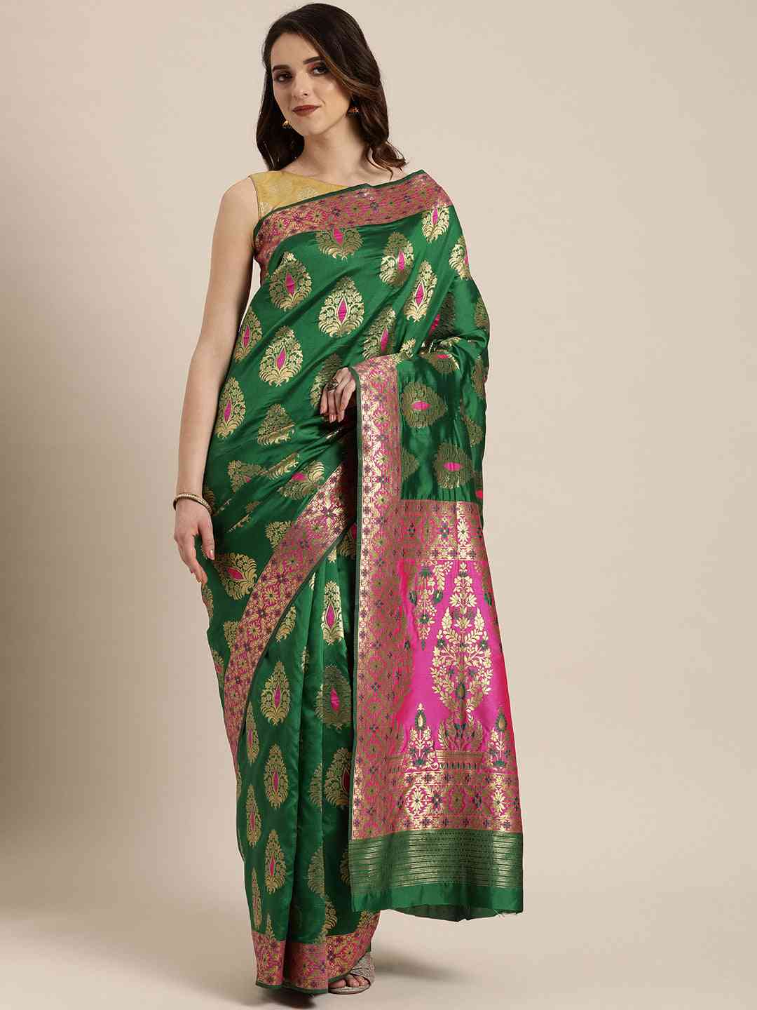 Stylish Green Silk Woven Banarasi Saree