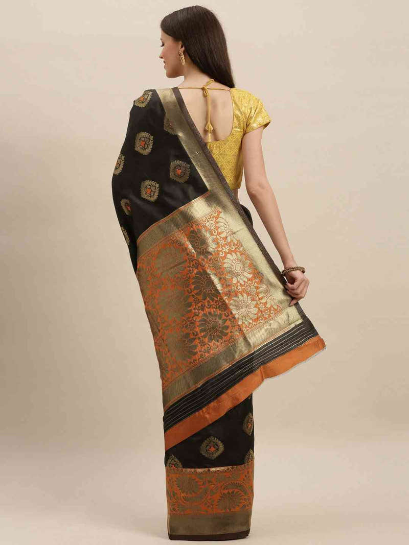 Banarasi Orange Colour Woven Design With Zari Border Saree
