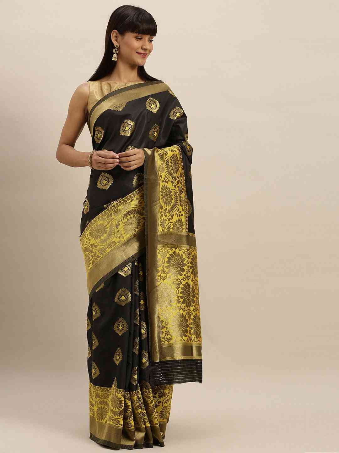 Banarasi Yellow Saree with Zari Border