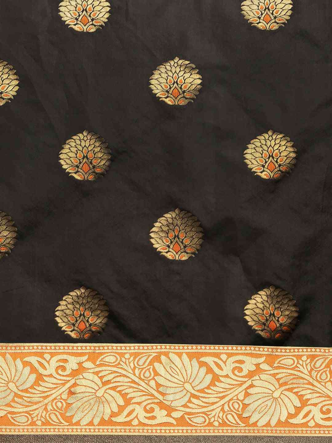 Banarasi Orange Saree With Elegant Zari Border