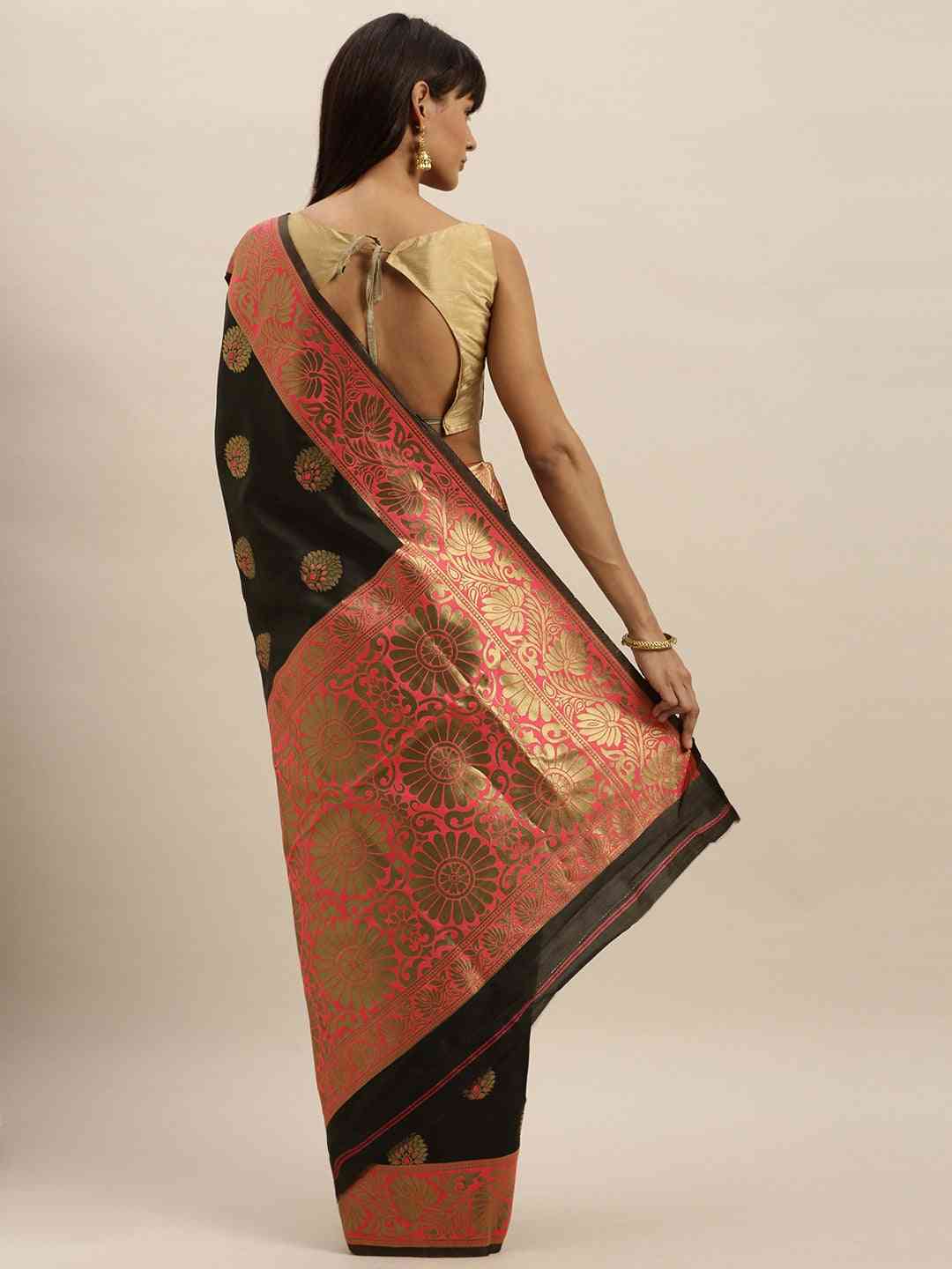 Banarasi Gajari Colour Embroidered Saree With Zari Border