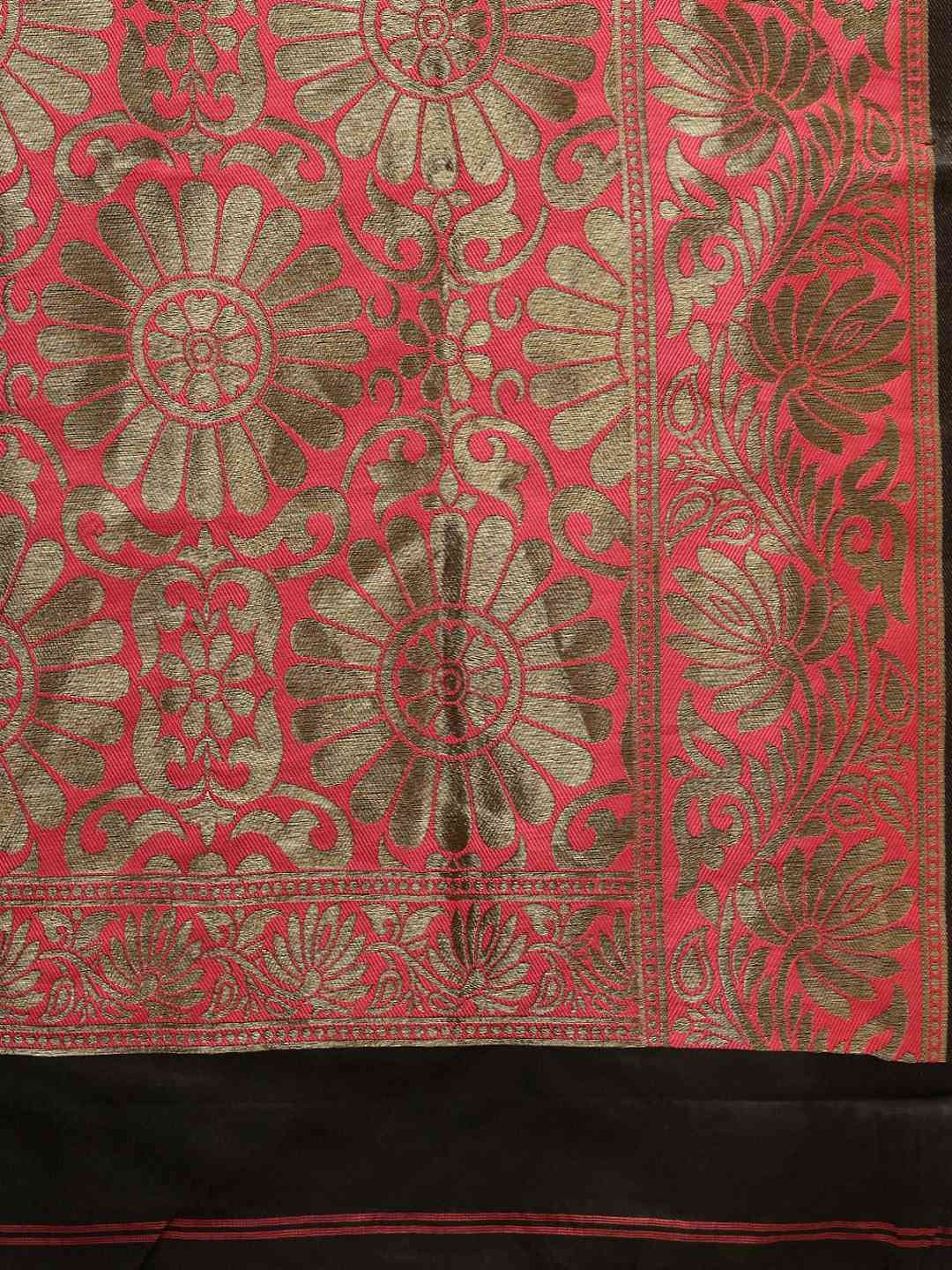 Banarasi Gajari Colour Embroidered Saree With Zari Border