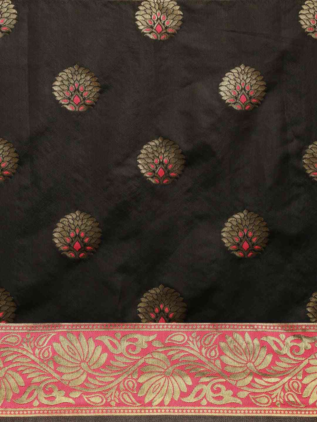 Banarasi Gajari Colour Embroidered Saree With Zari Border