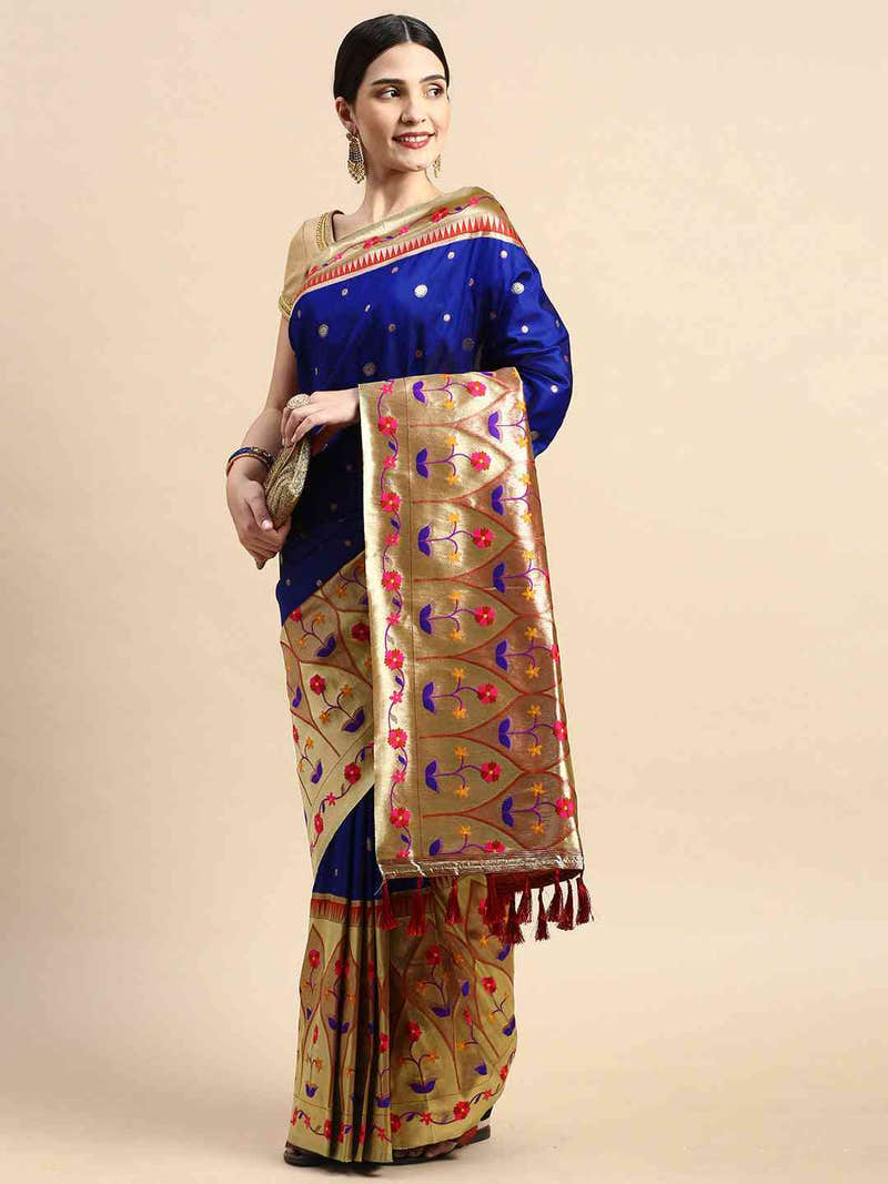 Blue Colour Yevla Paithani Minakari Work Silk Saree