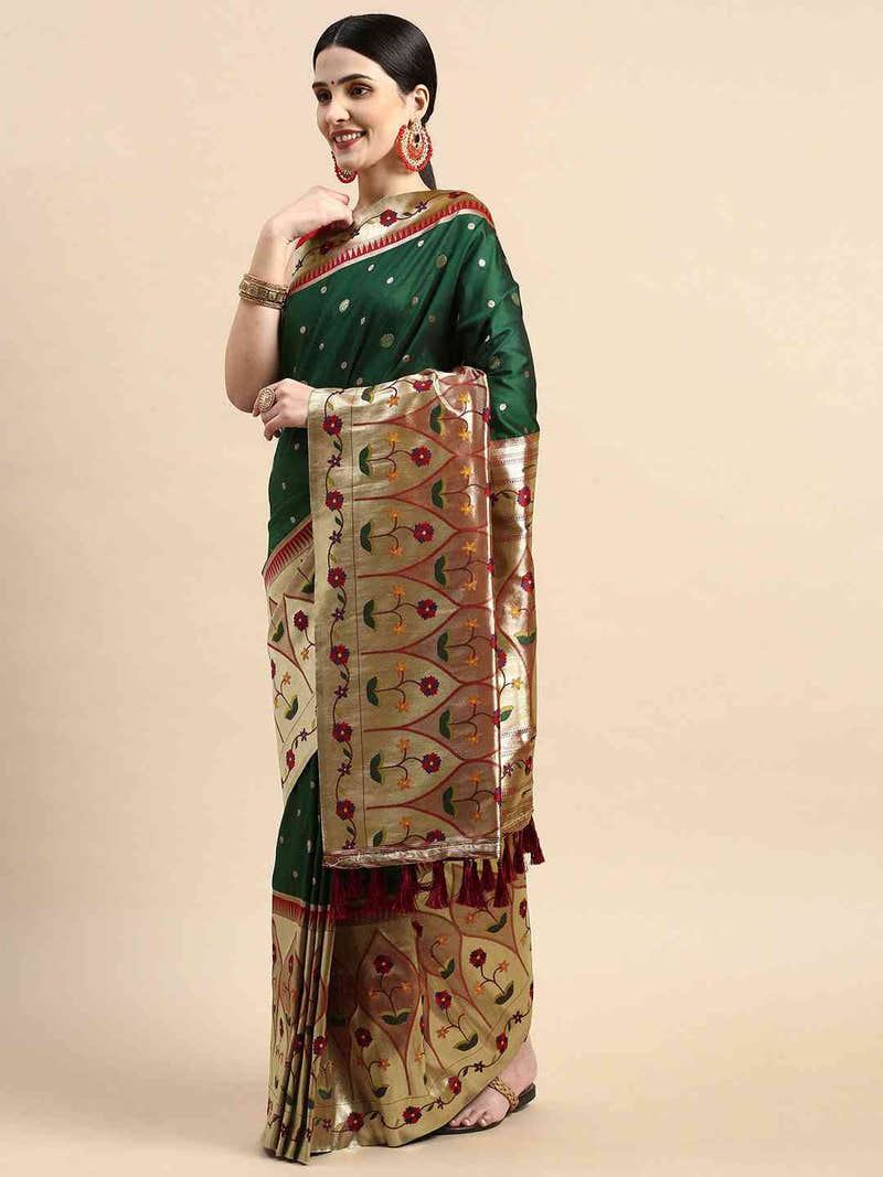 Green Colour Yevla Paithani Minakari Work Silk Saree