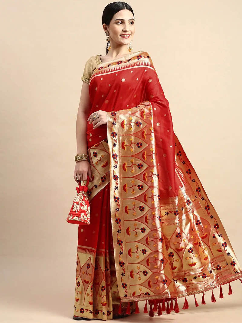 Exquisite Yevla Paithani Minakari Work Silk Saree in Red Colour
