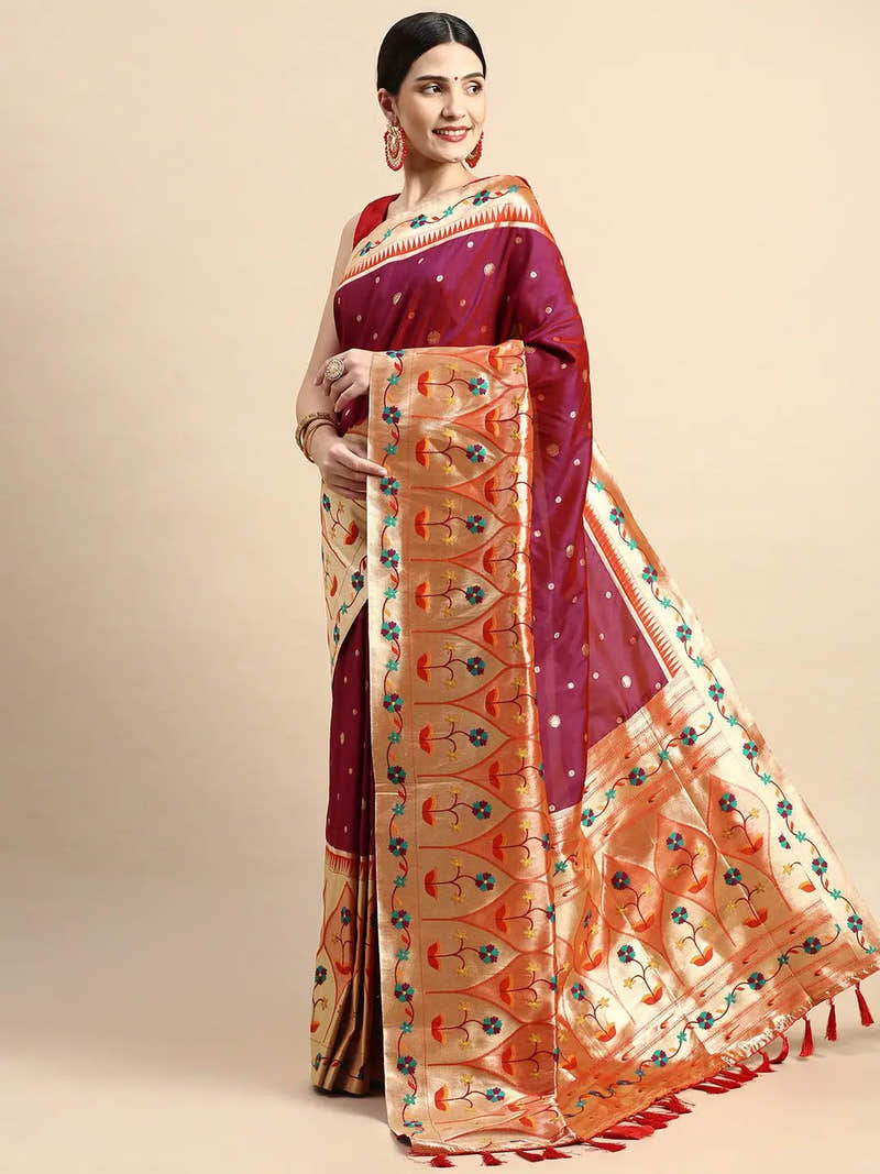 Exquisite Yevla Paithani Minakari Work Silk Saree in Maroon Colour
