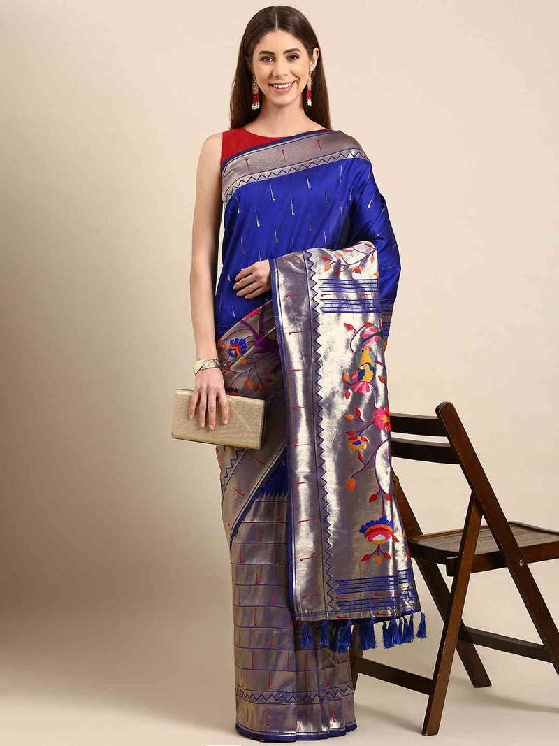 Royal Blue Colour Yevla Paithani Minakari Work Silk Saree