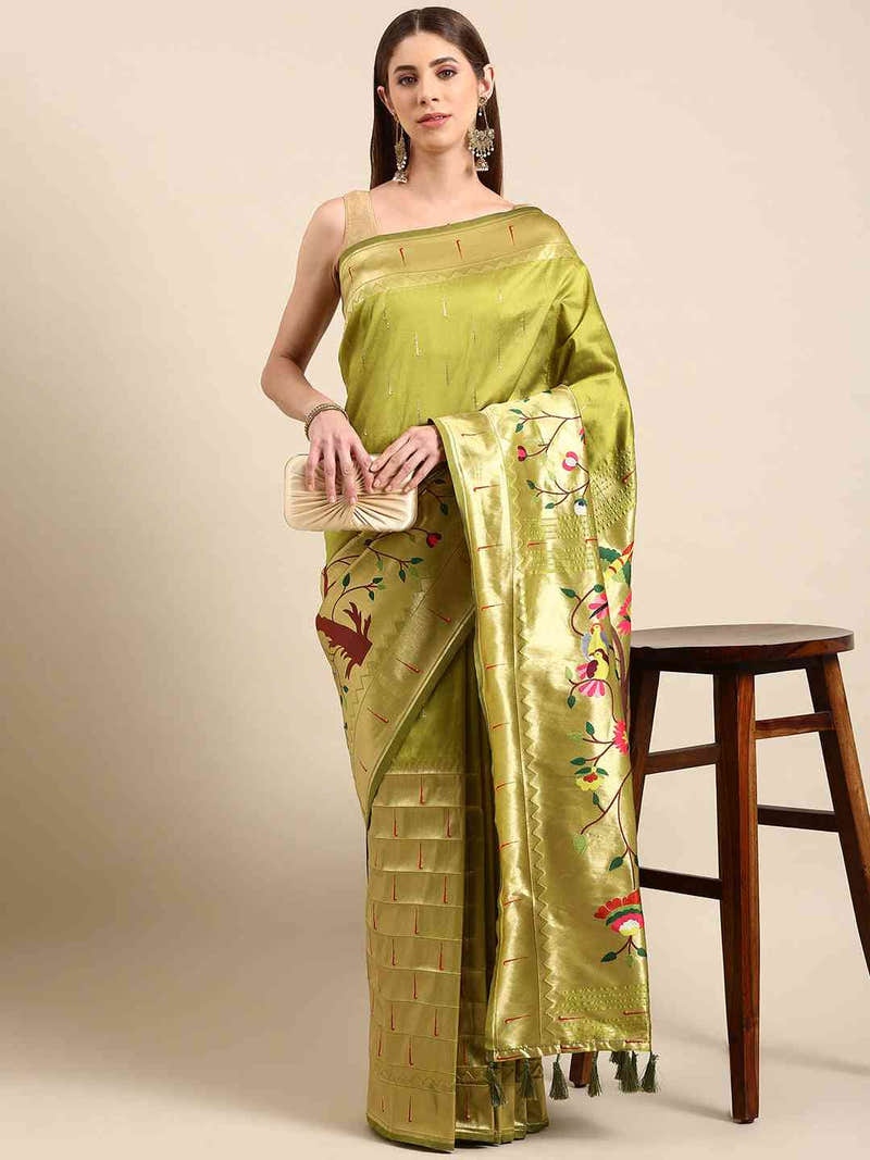 Exquisite Yevla Paithani Minakari Work Pista Colour Silk Saree