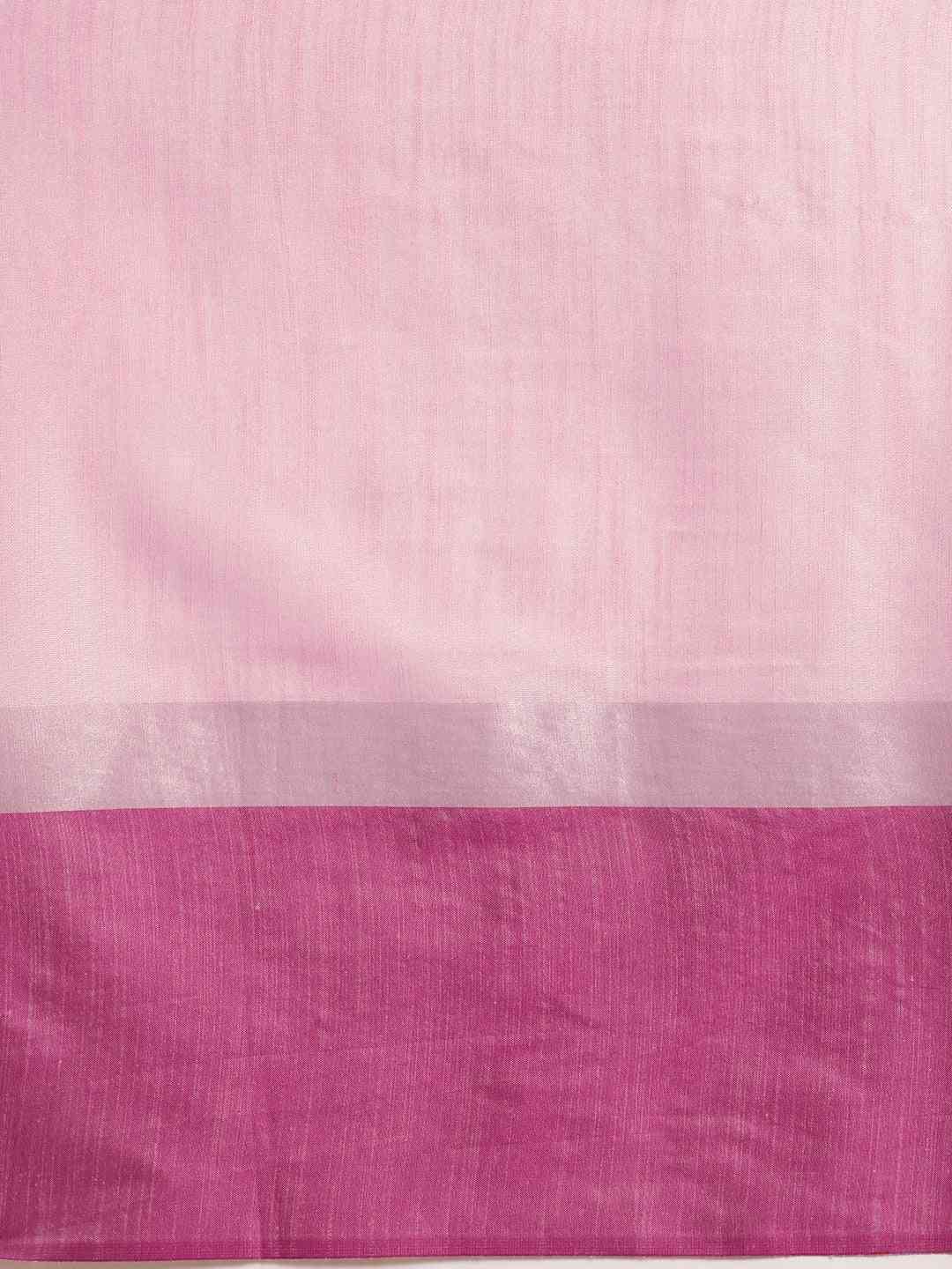 Elegant Pink Solid Linen Blend Saree