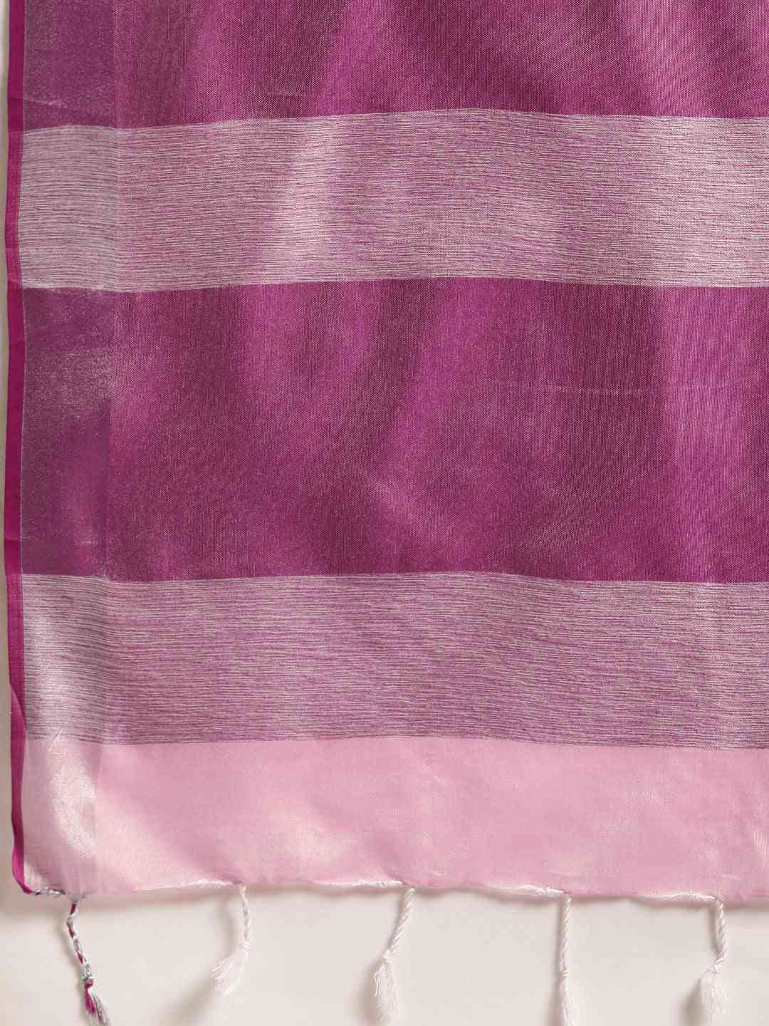 Elegant Pink Solid Linen Blend Saree