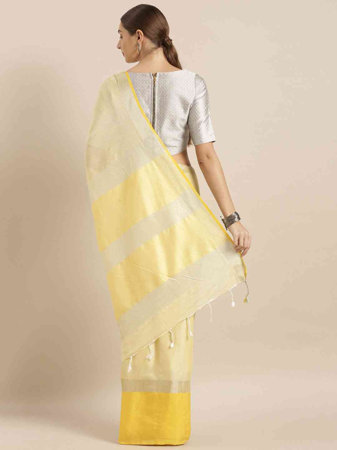 Stylish Yellow Colour Solid Linen Blend Saree