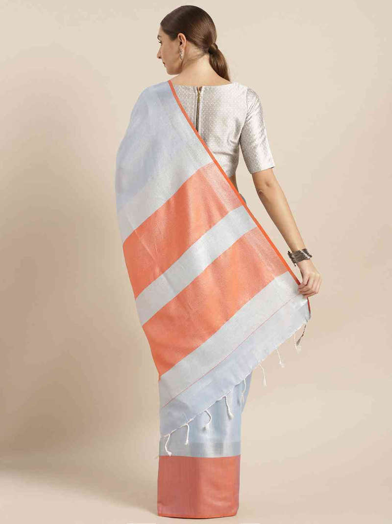 Elegant Sky Blue Colour Solid Linen Blend Saree