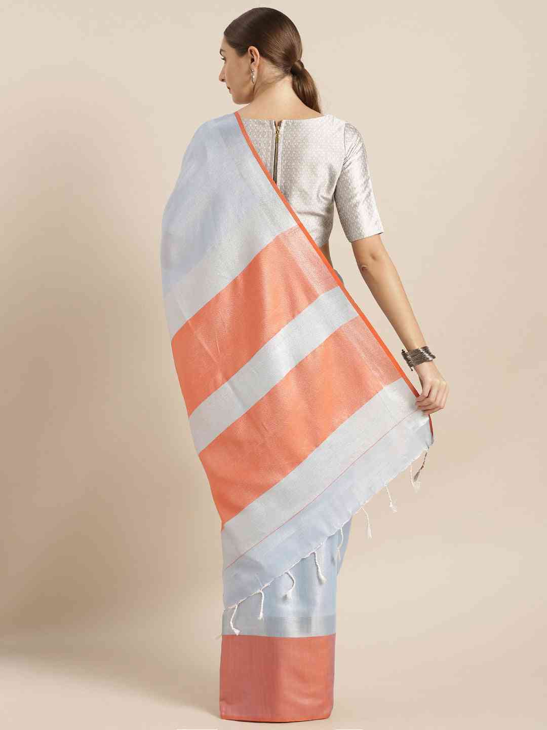 Exclusive Sky Blue Colour Solid Linen Blend Saree