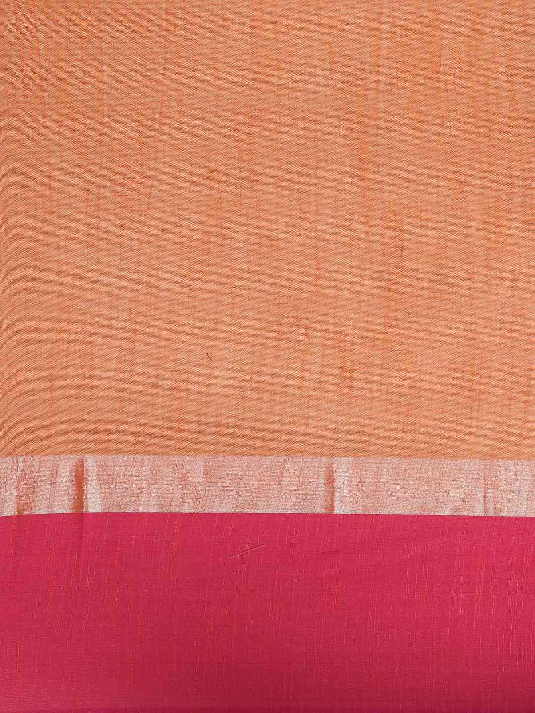 Orange Colour Solid Linen Blend Saree With Zari Border
