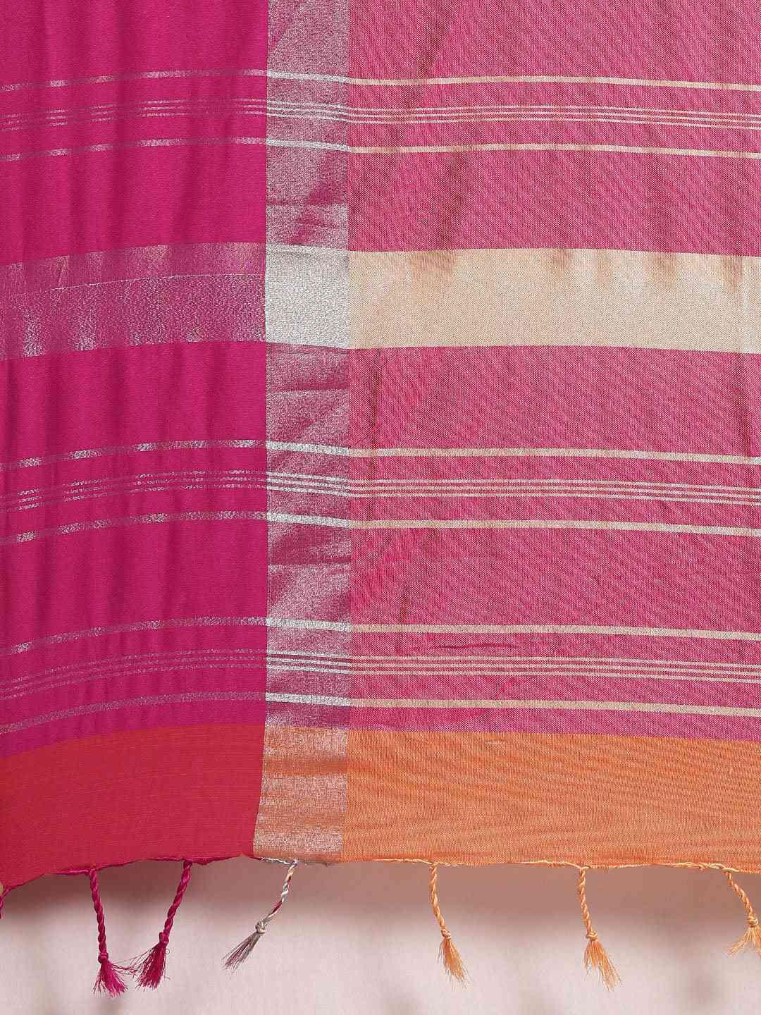Orange Colour Solid Linen Blend Saree With Zari Border