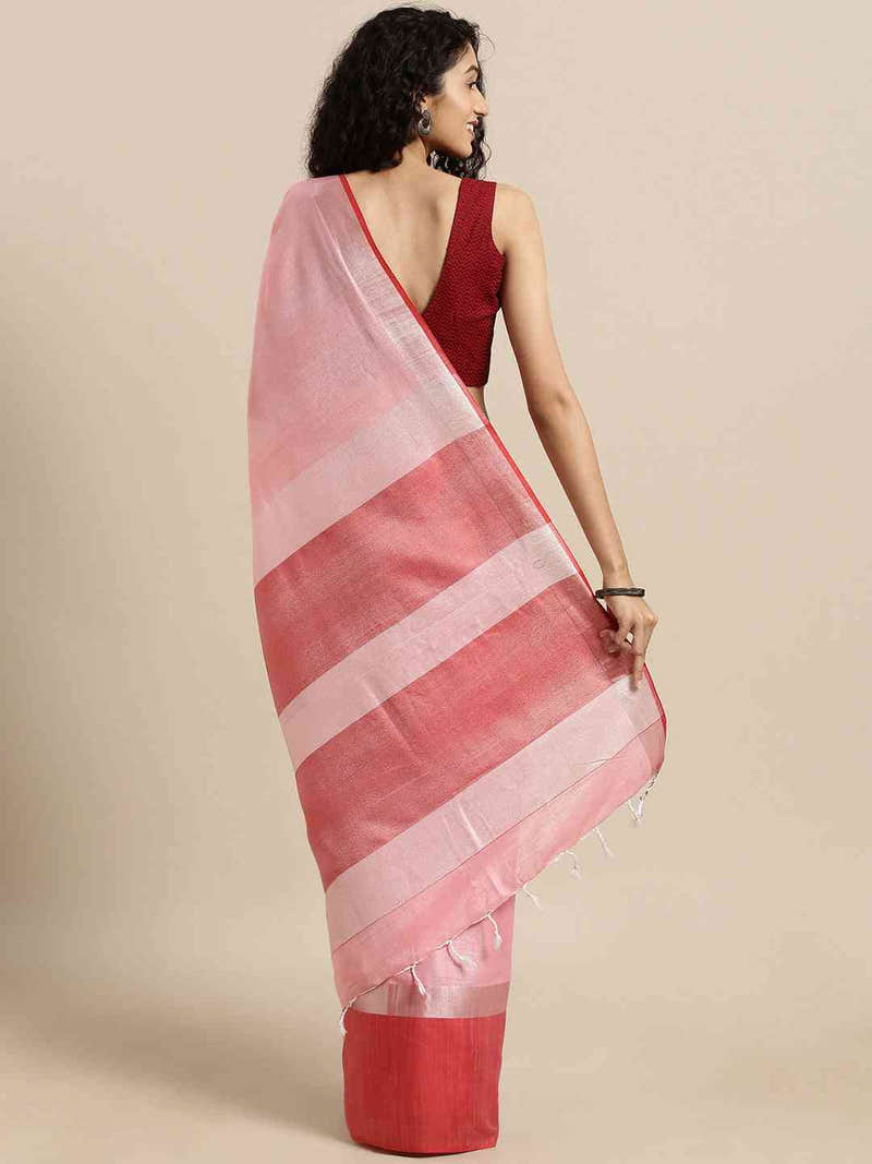 Elegant Red Colour Solid Linen Blend Saree