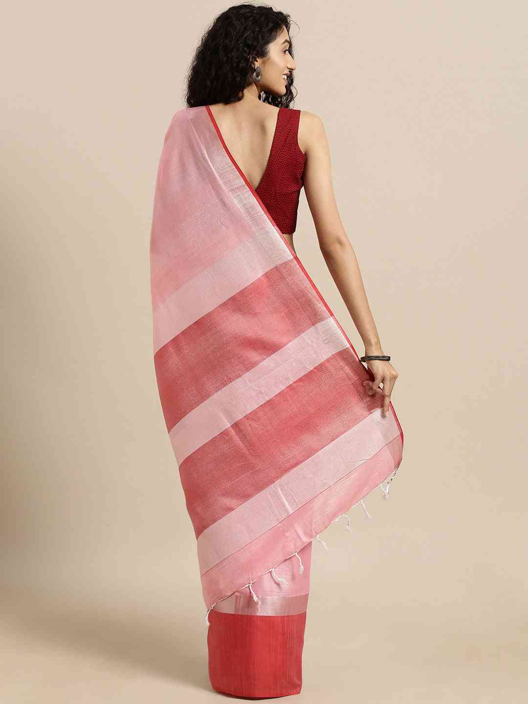 Latest Red Colour Solid Linen Blend Saree