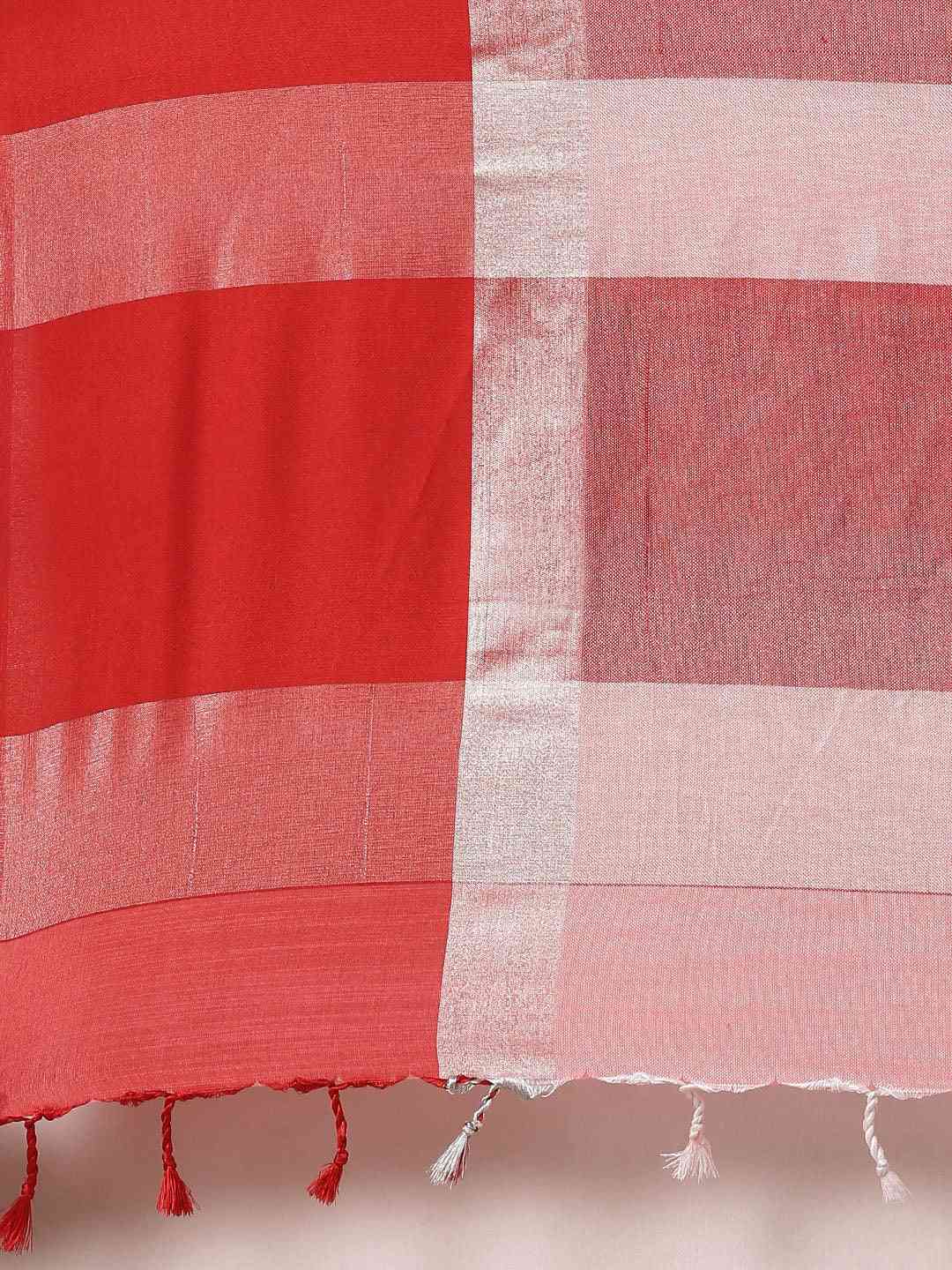 Latest Red Colour Solid Linen Blend Saree