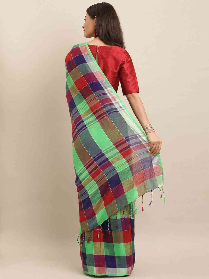 Stylish Checked Green Colour Zari Work