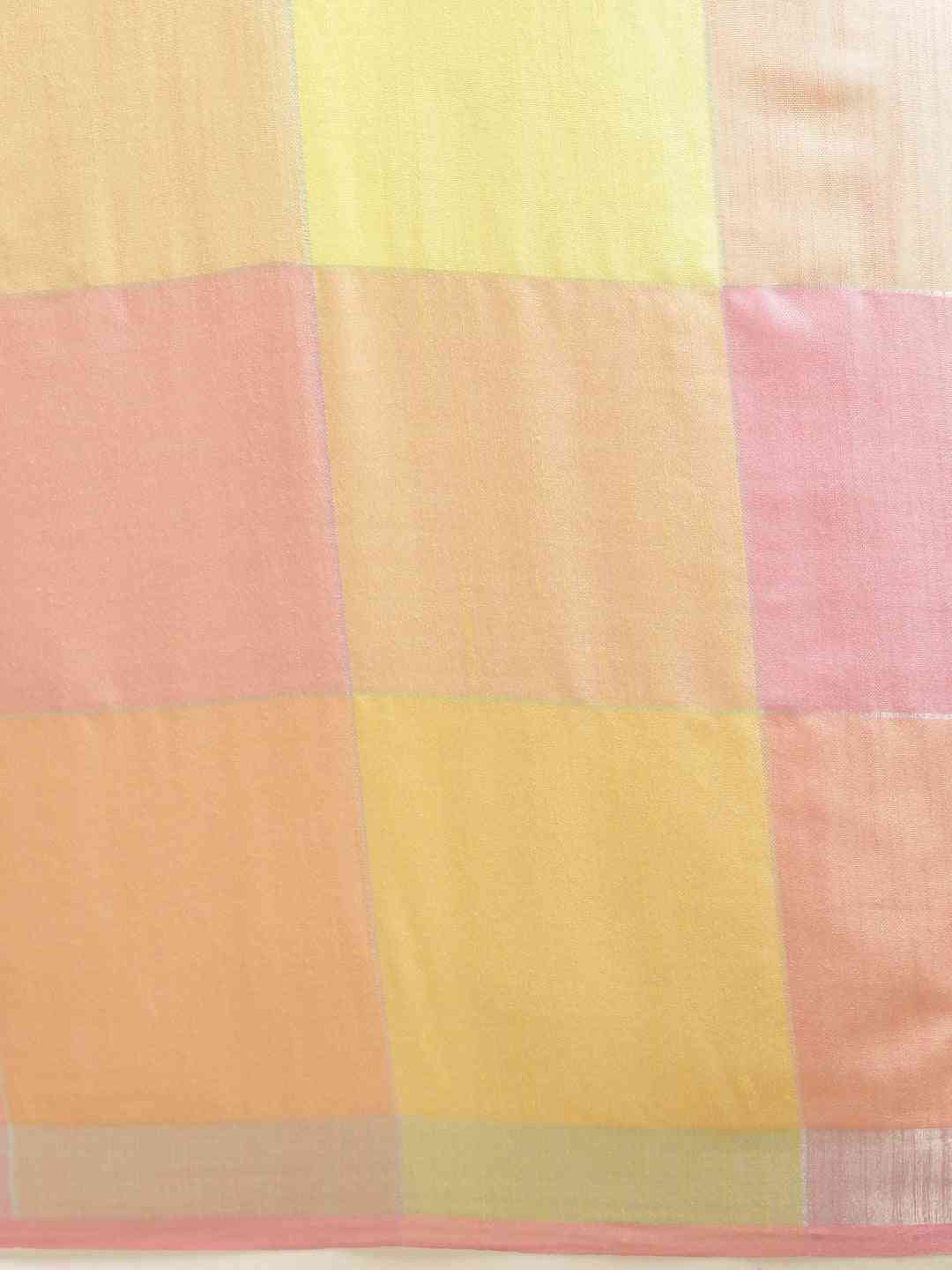Latest Linen Blend Checked Banarasi Saree in Peach Colour