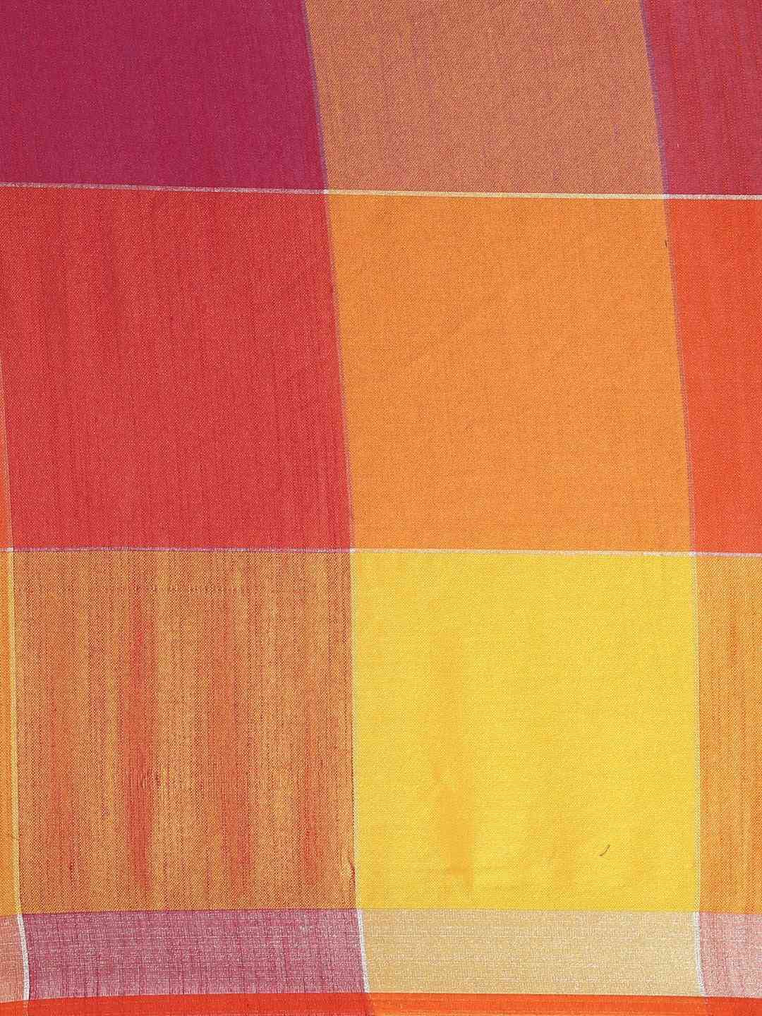 Stylish Linen Blend Checked Banarasi Saree in Red Colour