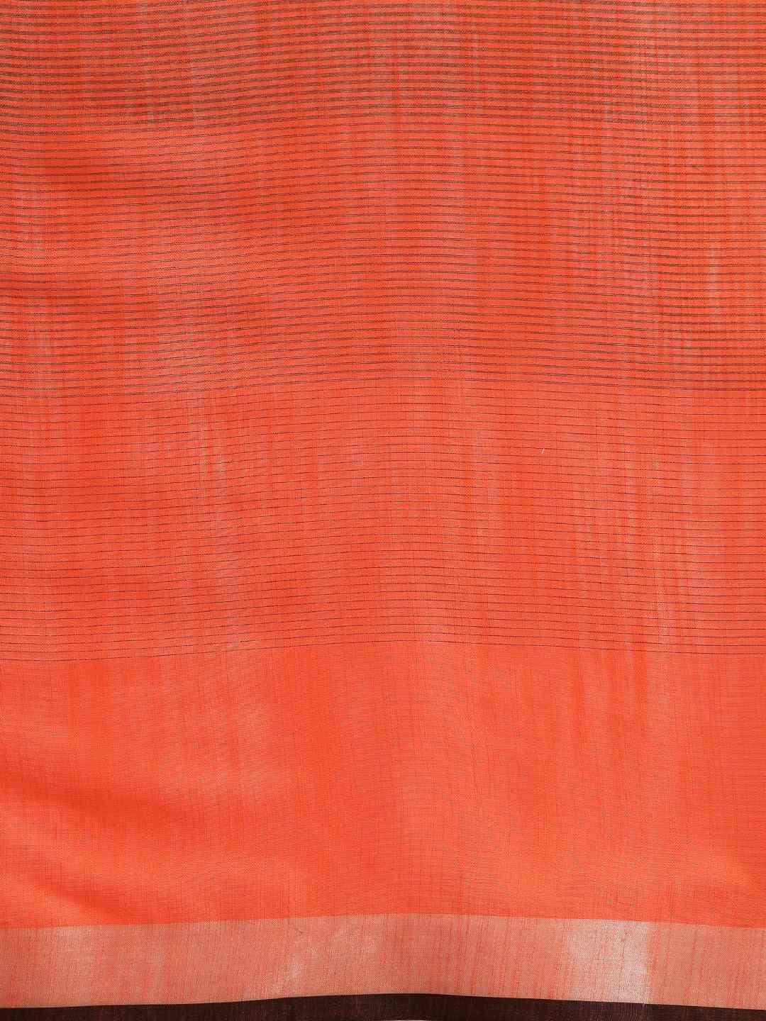 Stylish Orange Colour Striped Linen Blend Saree