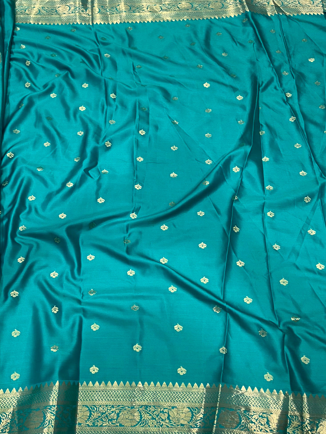 Aqua Banarasi Soft Satin Masru Mango Silk Saree