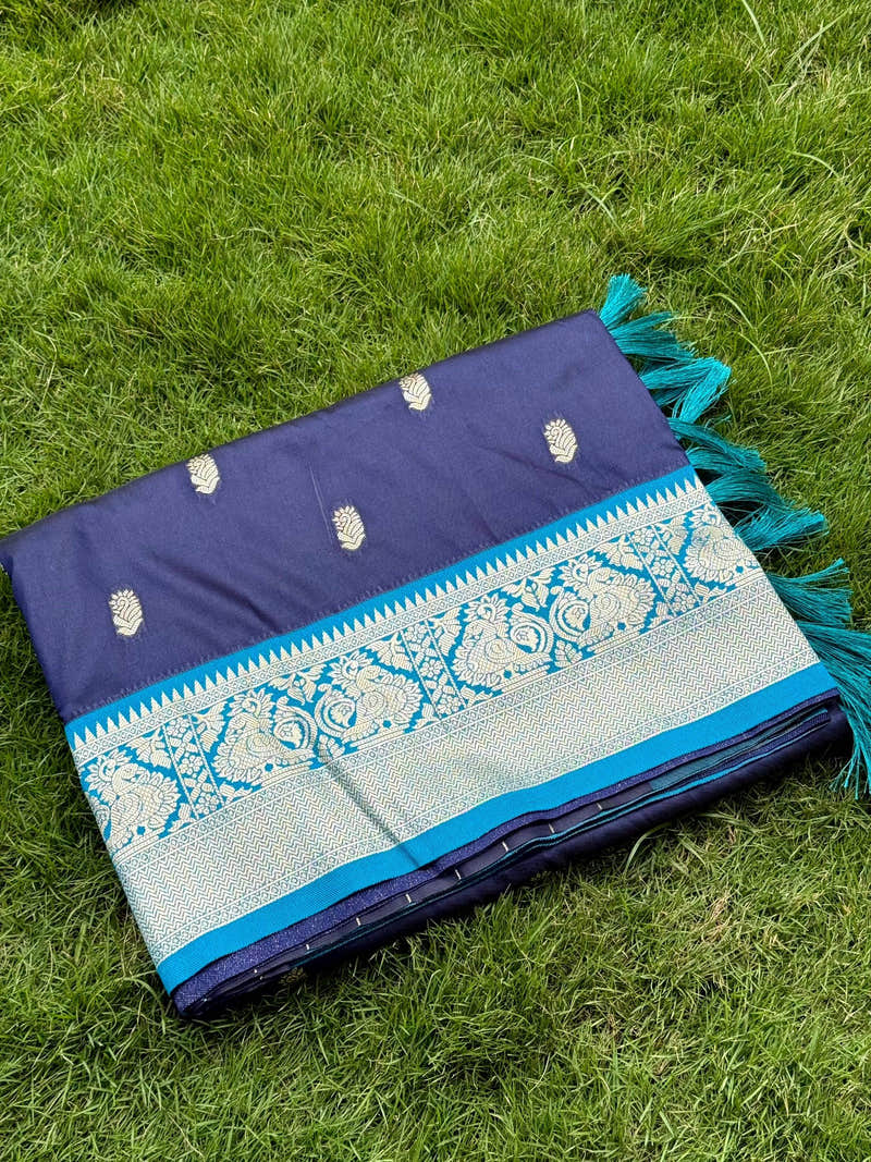 Navy Blue Soft Silk Minakari Work Saree
