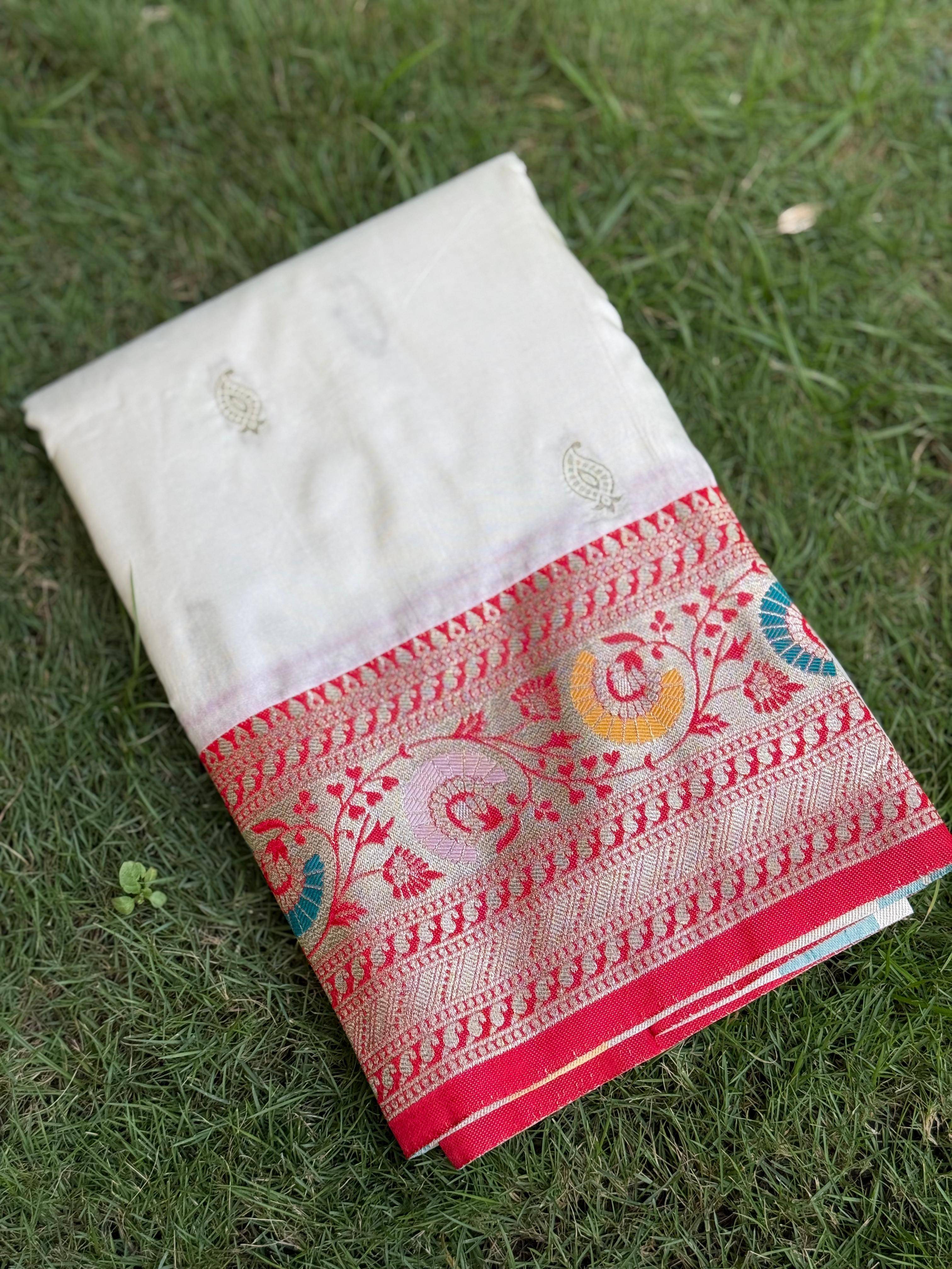 White Soft Silk Kanjivaram Saree
