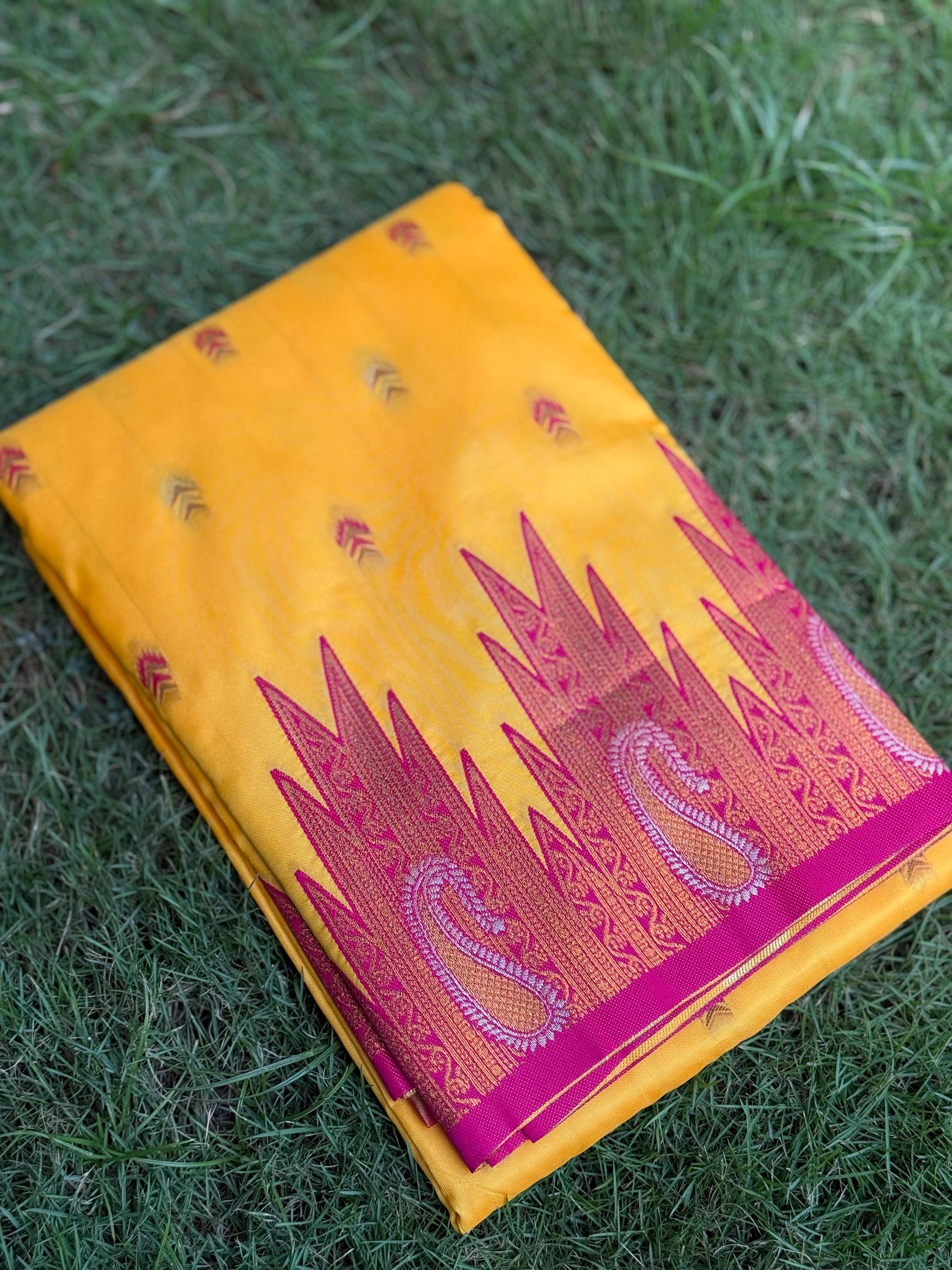 Mustard Yellow Soft Silk Kanjivaram Saree