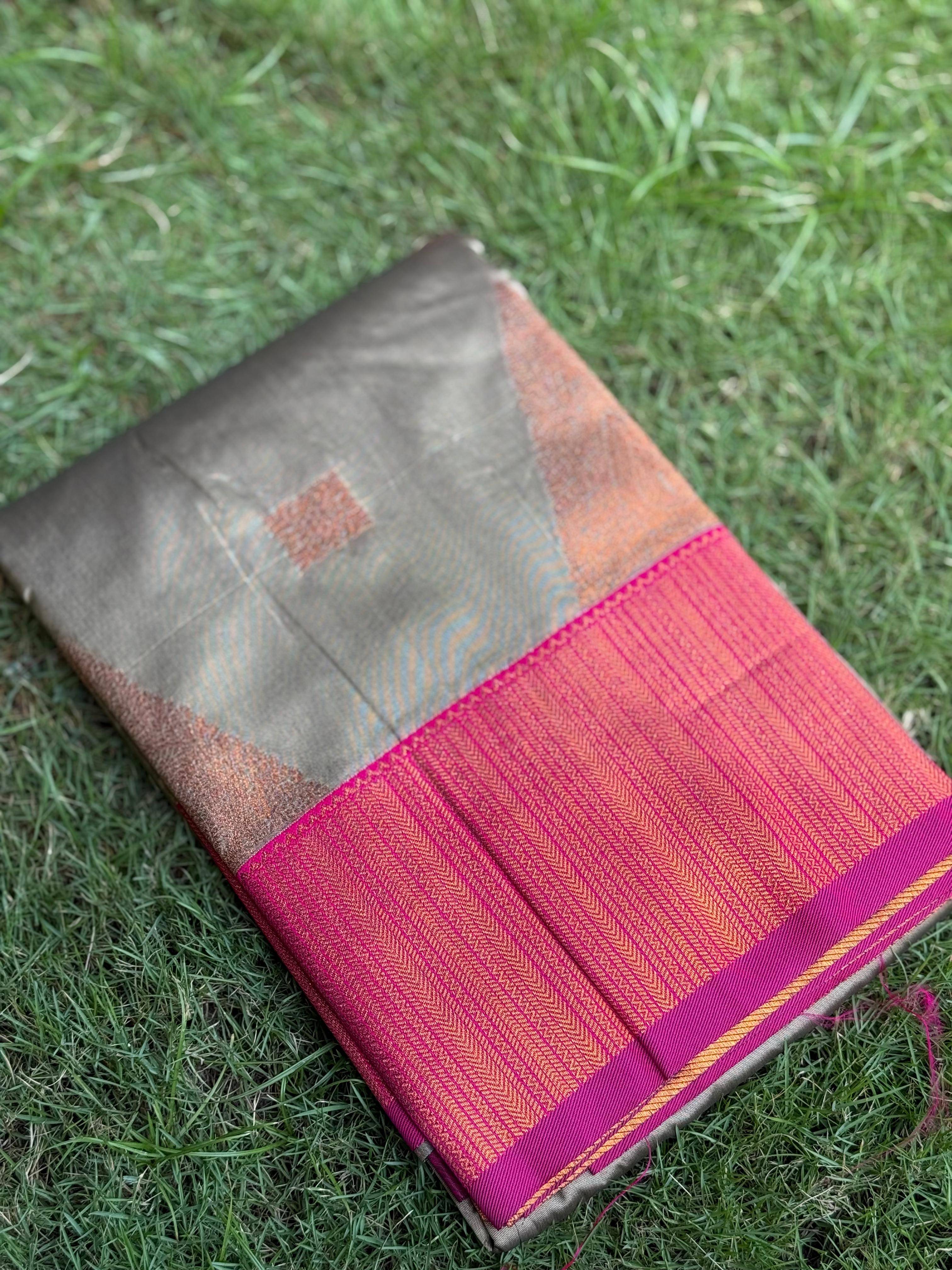 Olive Green Soft Silk Kanjivaram Saree
