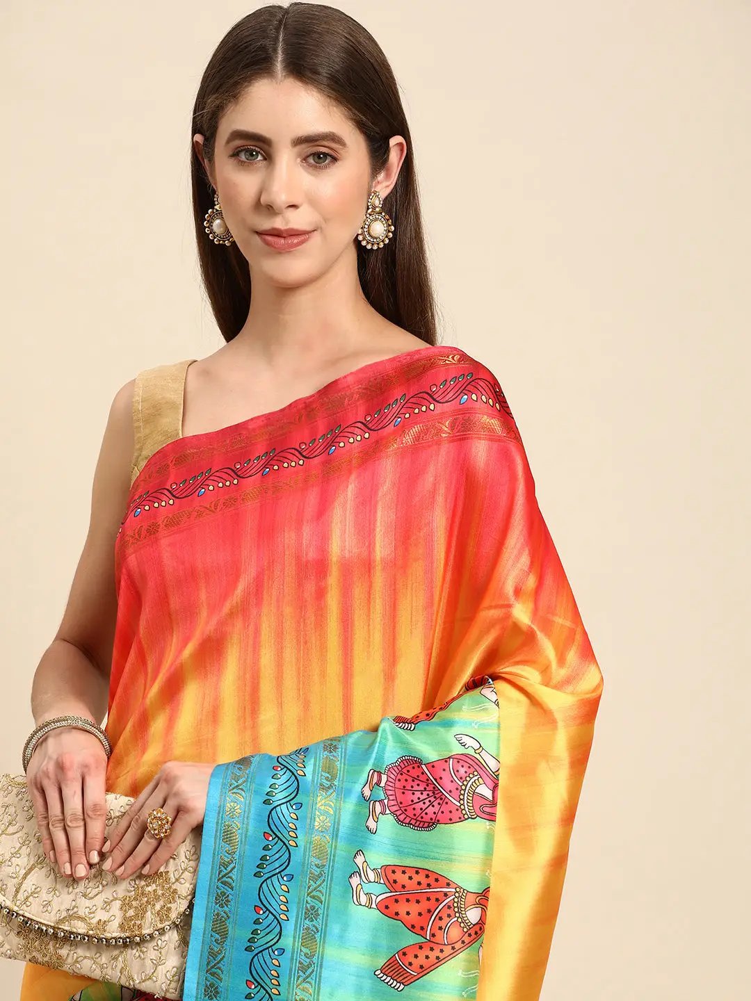 Beautiful Kalamkari Silk Saree With Block Print