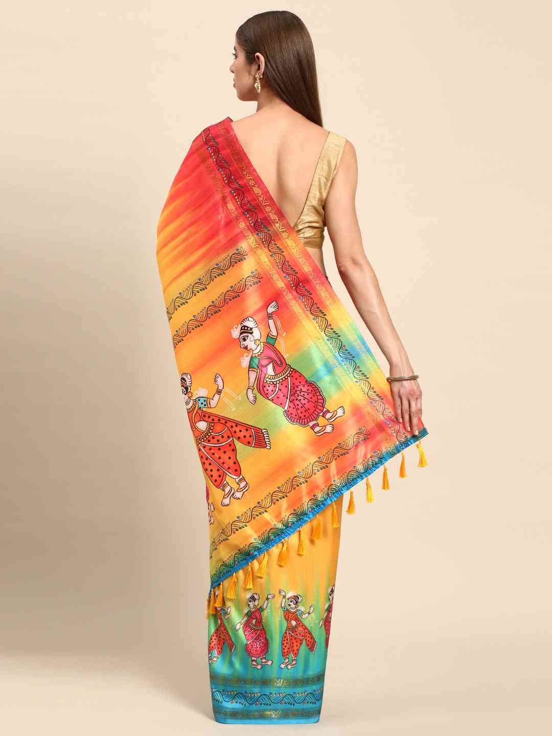 Beautiful Kalamkari Silk Saree With Block Print