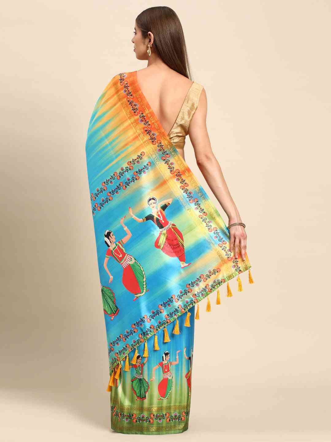 Stylish Sky Blue Colour Kalamkari Silk Saree