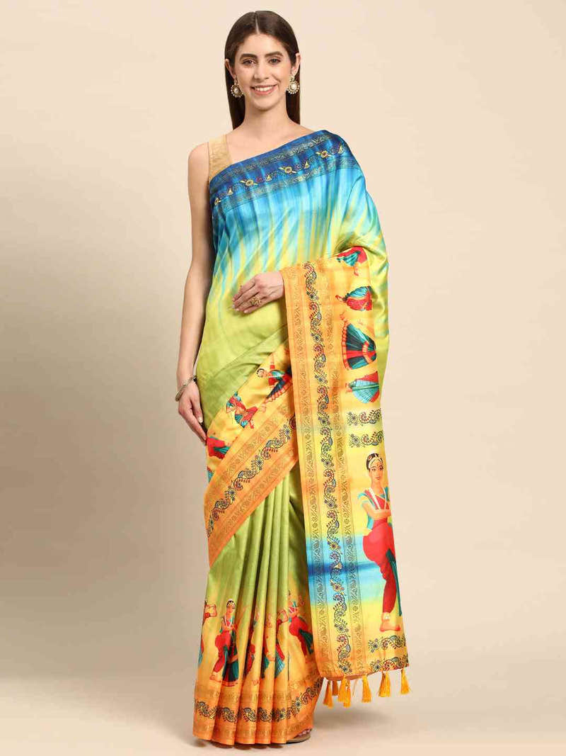 Stylish Kalamkari Silk With Block Print Saree