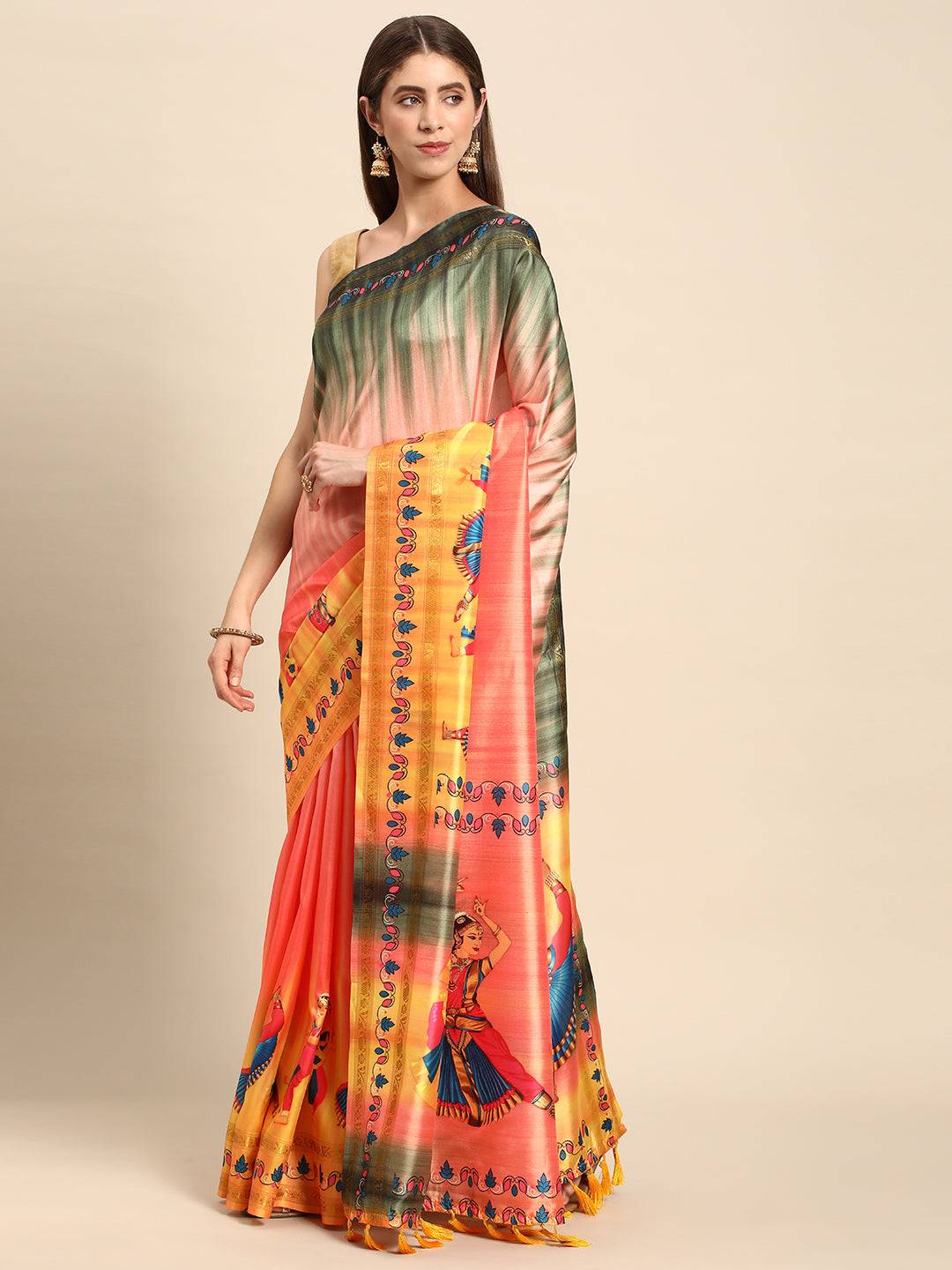 Stylish Kalamkari saree showcasing intricate block prints