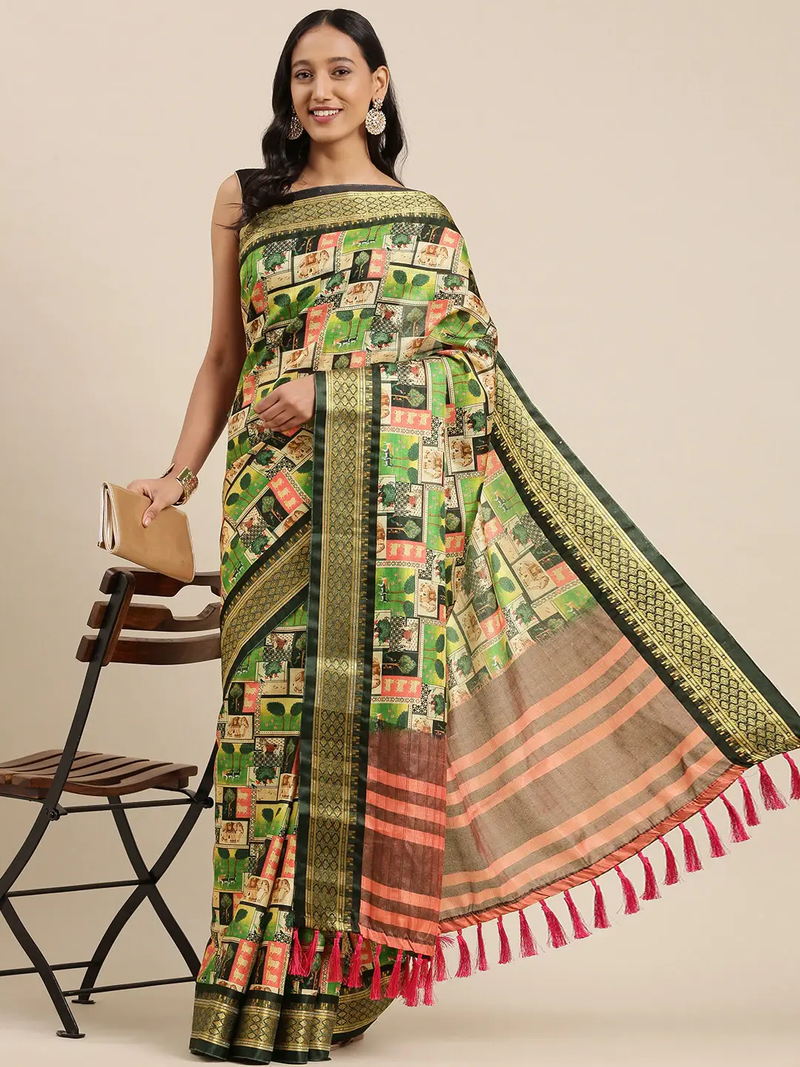 Exclusive Digital Block Print Uppada Cotton Silk Saree