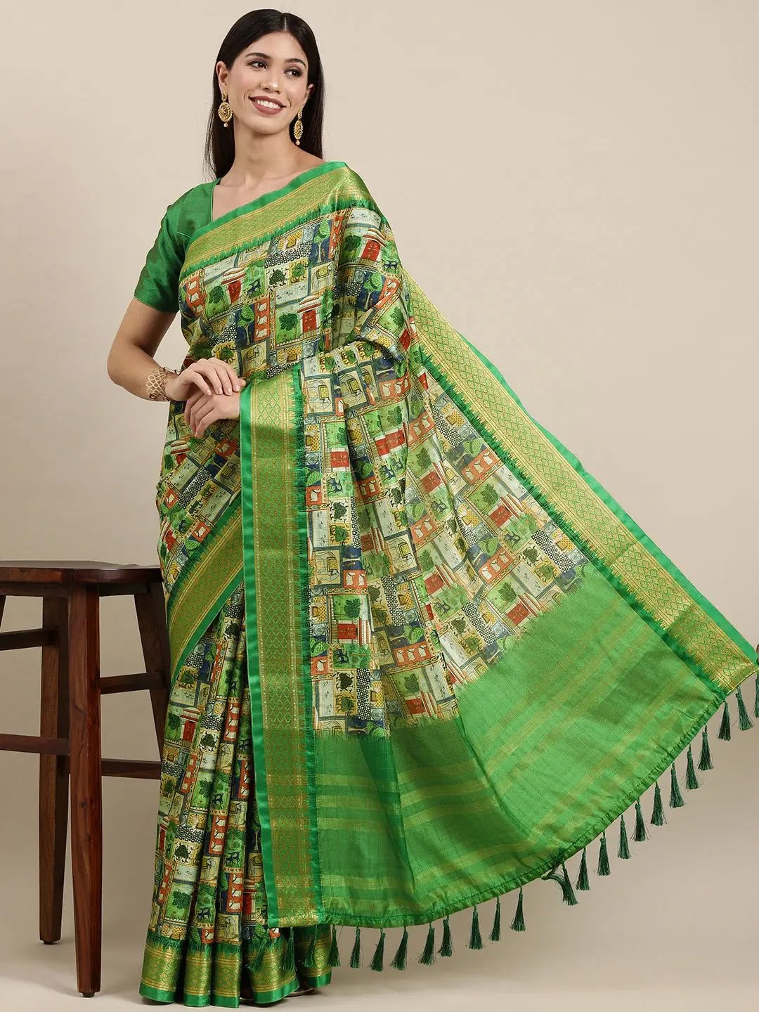 Uppada Cotton Silk Saree With Digital Block Print