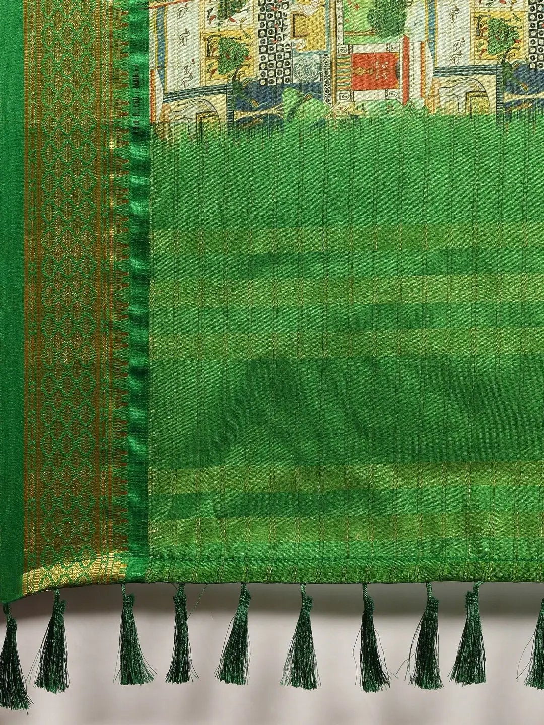 Uppada Cotton Silk Saree With Digital Block Print