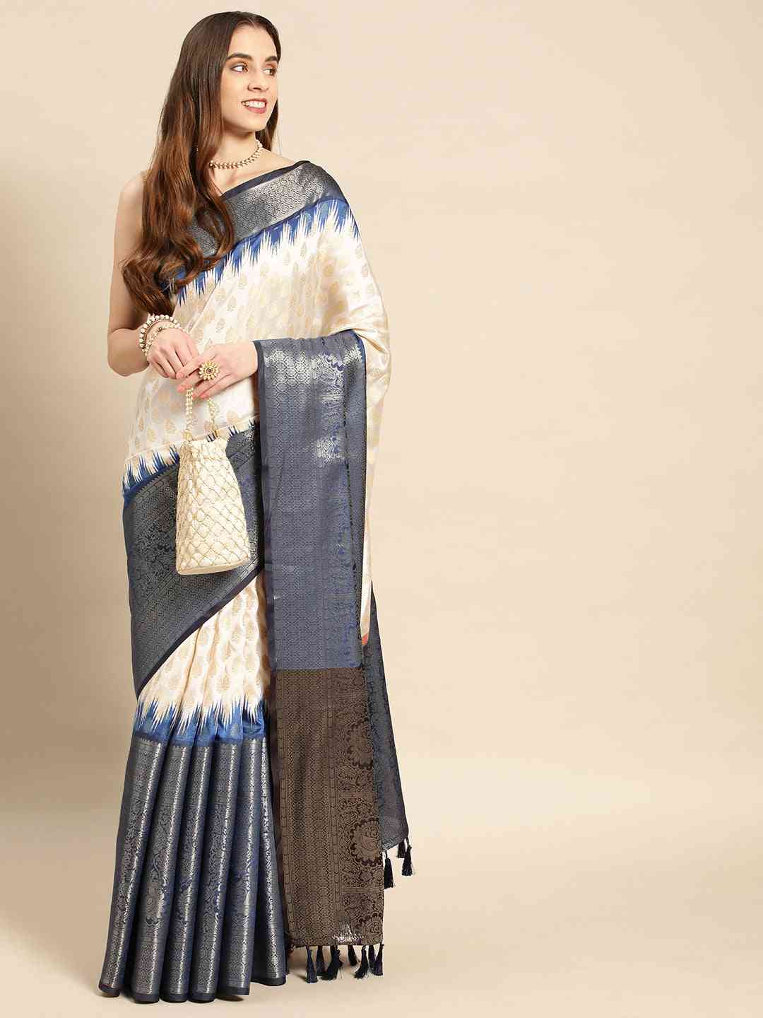 Banarasi Pattu Zari Border Ikkat Desine Silk Sarees