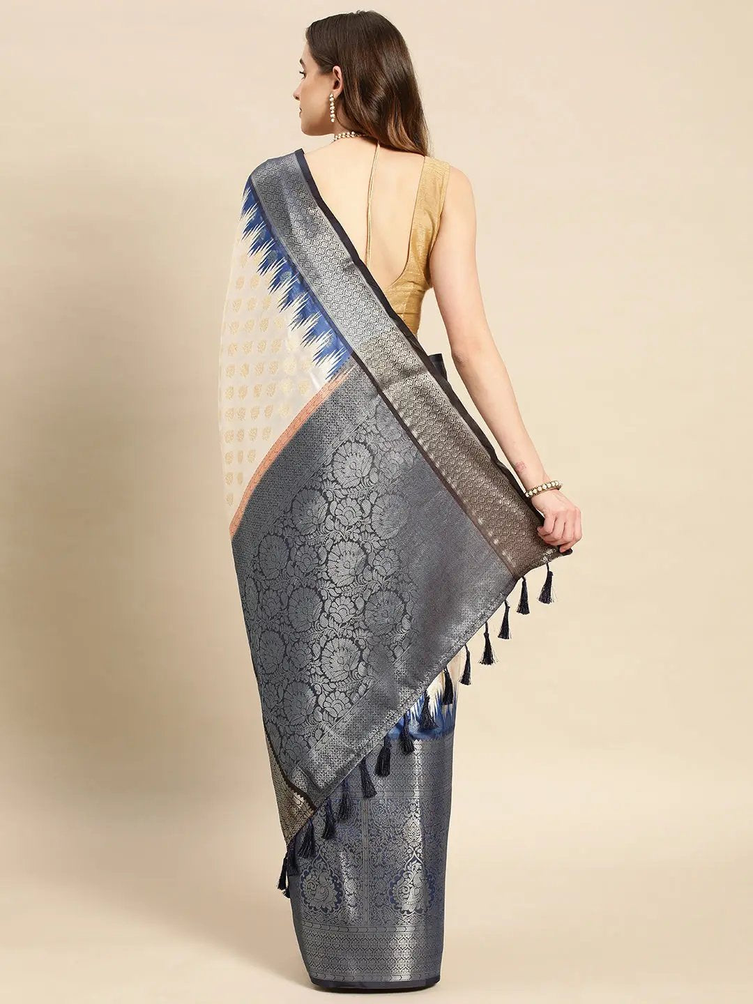 Banarasi Pattu Zari Border Ikkat Desine Silk Sarees