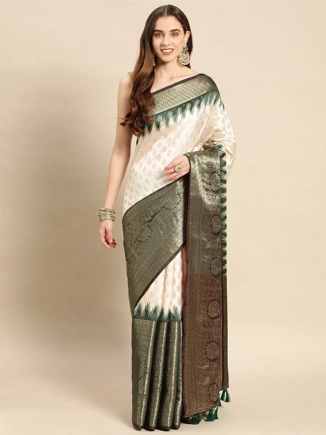 Banarasi Pattu Zari Border Ikkat Desine Silk Sarees