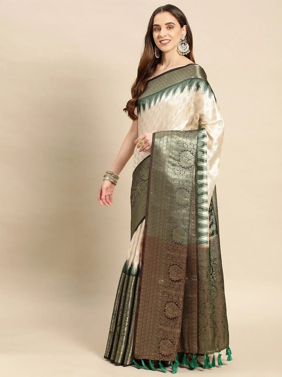 Banarasi Pattu Zari Border Ikkat Desine Silk Sarees
