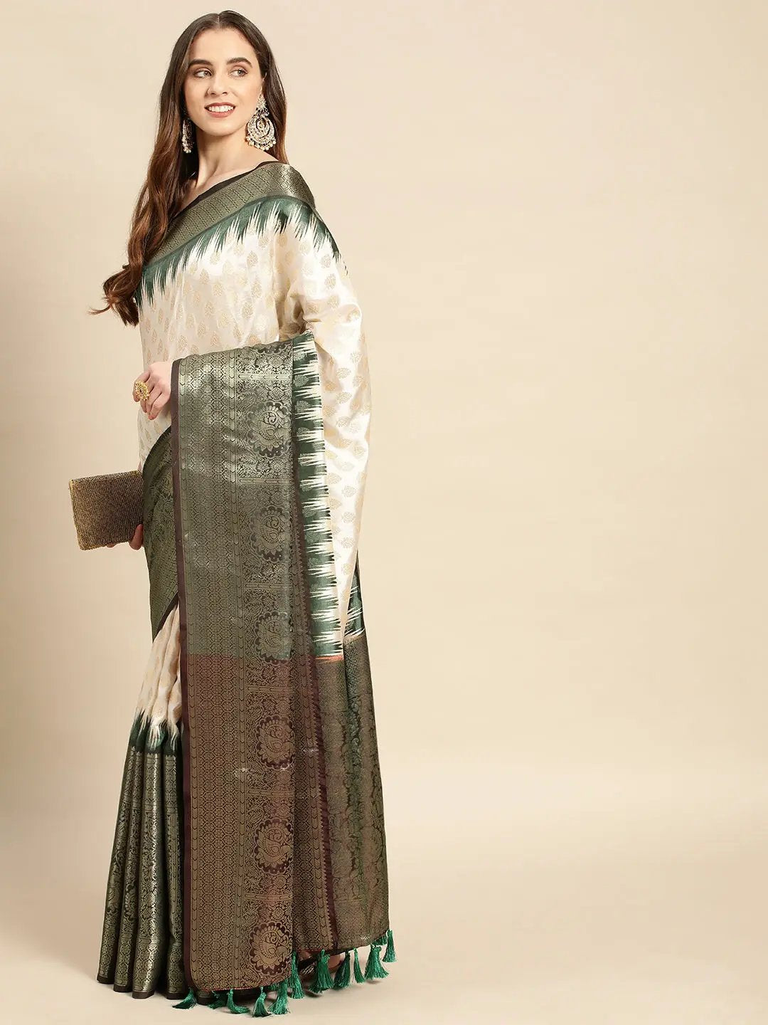 Banarasi Pattu Zari Border Ikkat Desine Silk Sarees