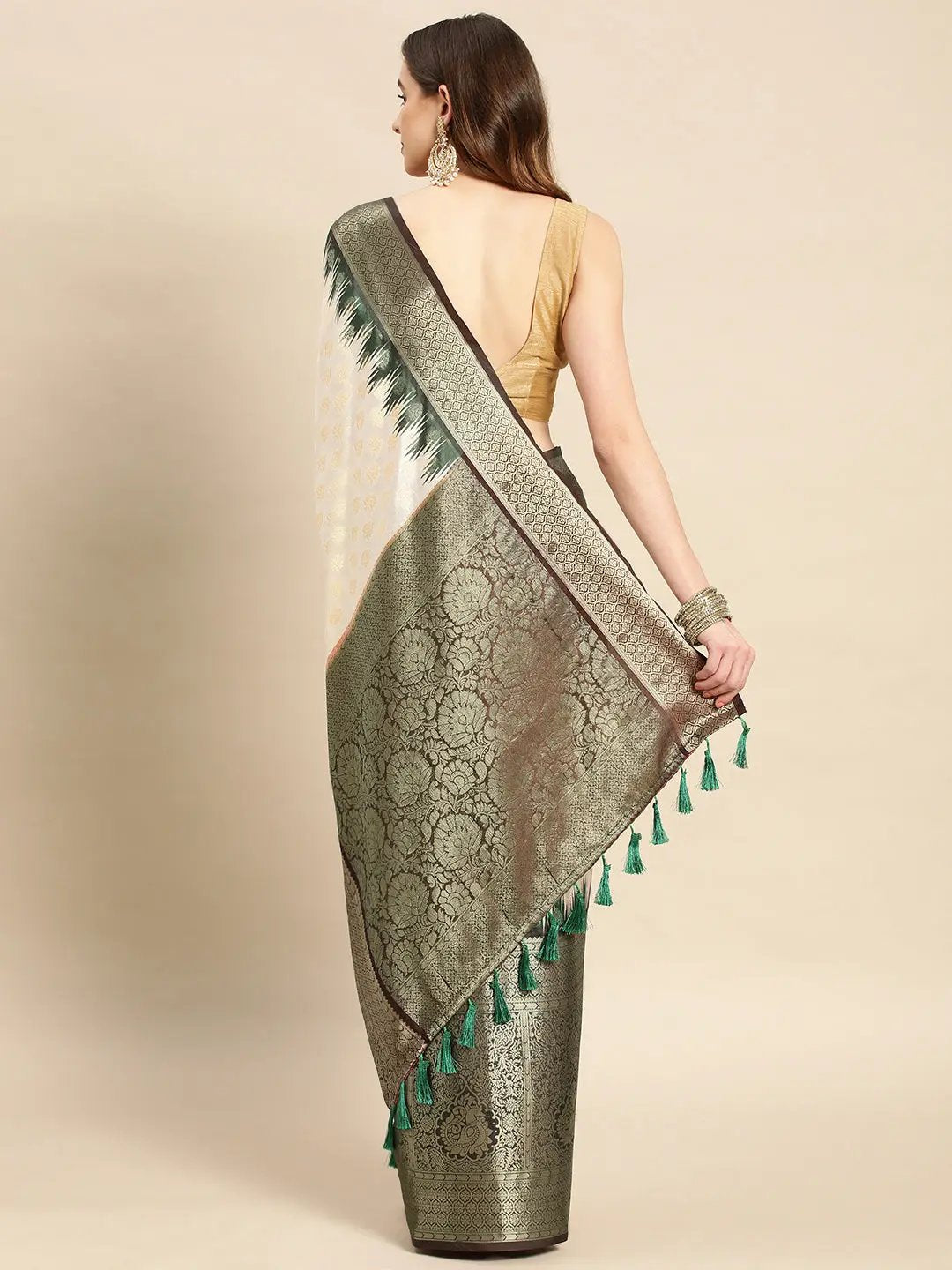 Banarasi Pattu Zari Border Ikkat Desine Silk Sarees