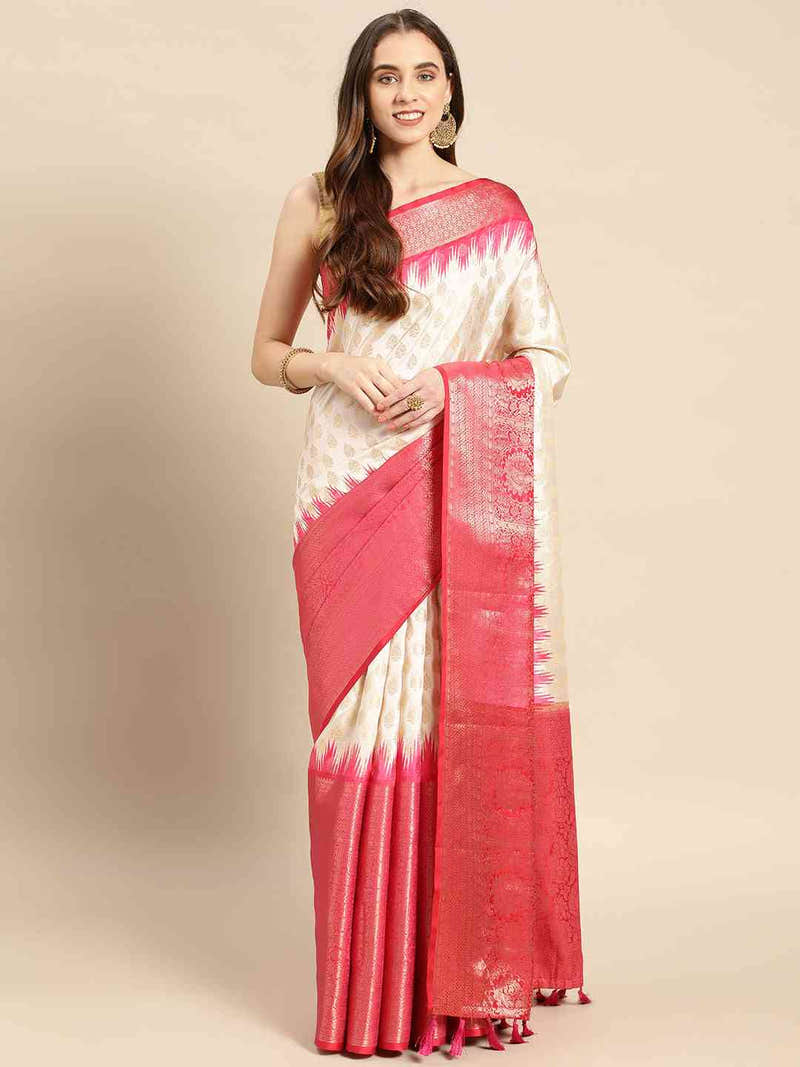 Banarasi Pattu Zari Border Ikkat Design Silk Saree
