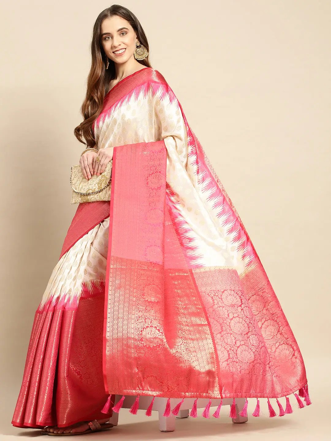 Banarasi Pattu Zari Border Ikkat Desine Silk Sarees