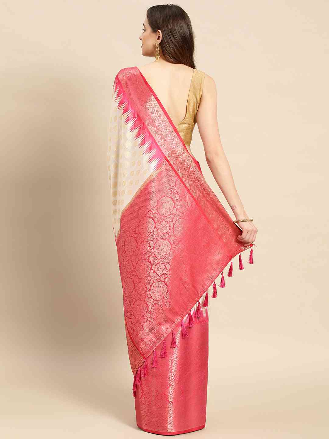 Banarasi Pattu Zari Border Ikkat Desine Silk Sarees